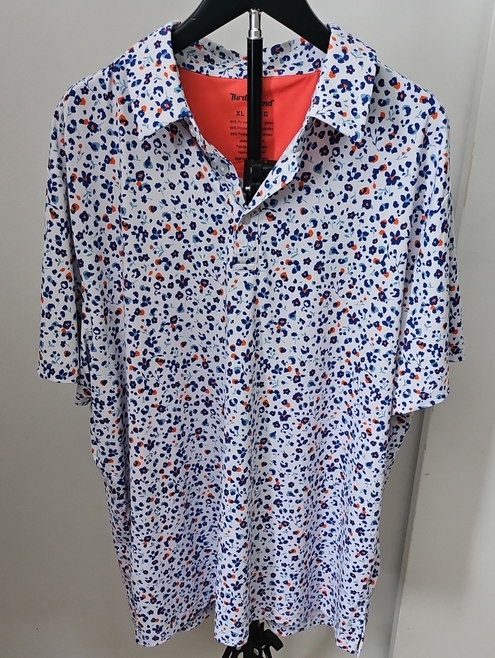 White Polo with Blue and Orange Micro Pattern